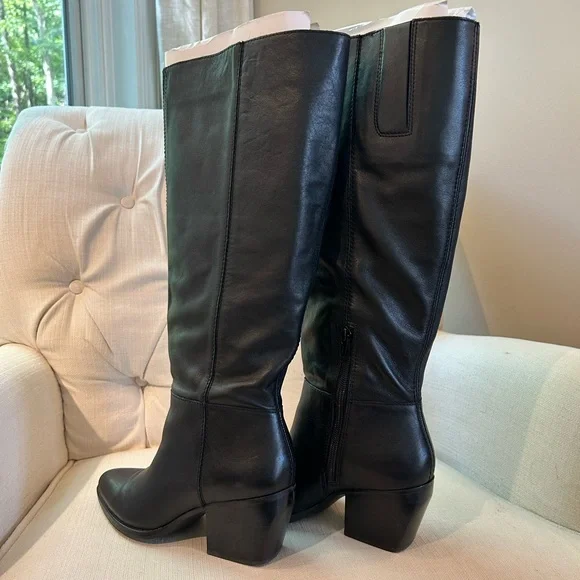 NIB Naturalizer Women's Fae Knee High Boot Black Leather Wide Calf Heeled Size 6 - Picture 4 of 16